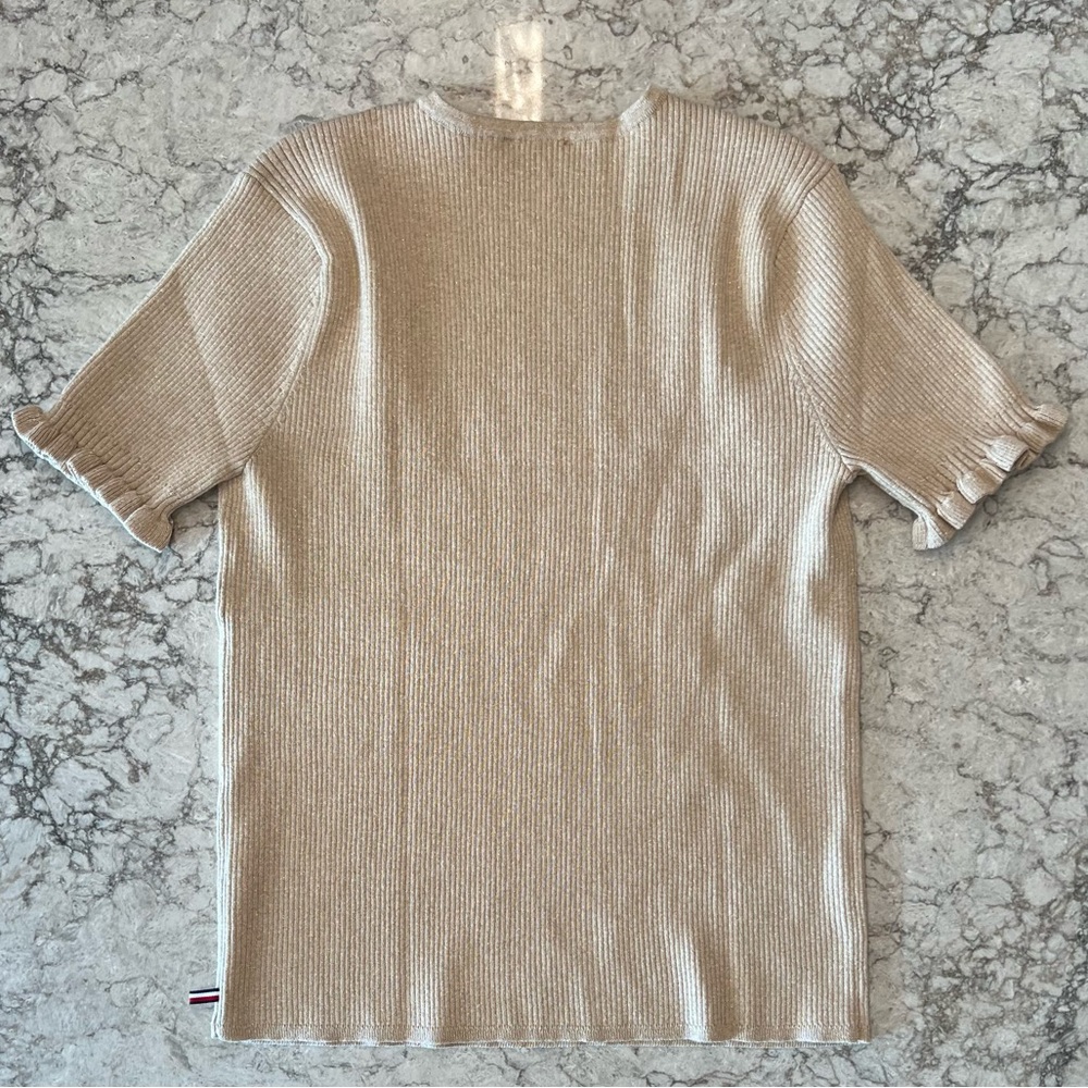 Tommy Hilfiger Fawn Metallic Square Neck Ruffled-Cuff Ribbed Sweater - XL - Picture 4 of 12